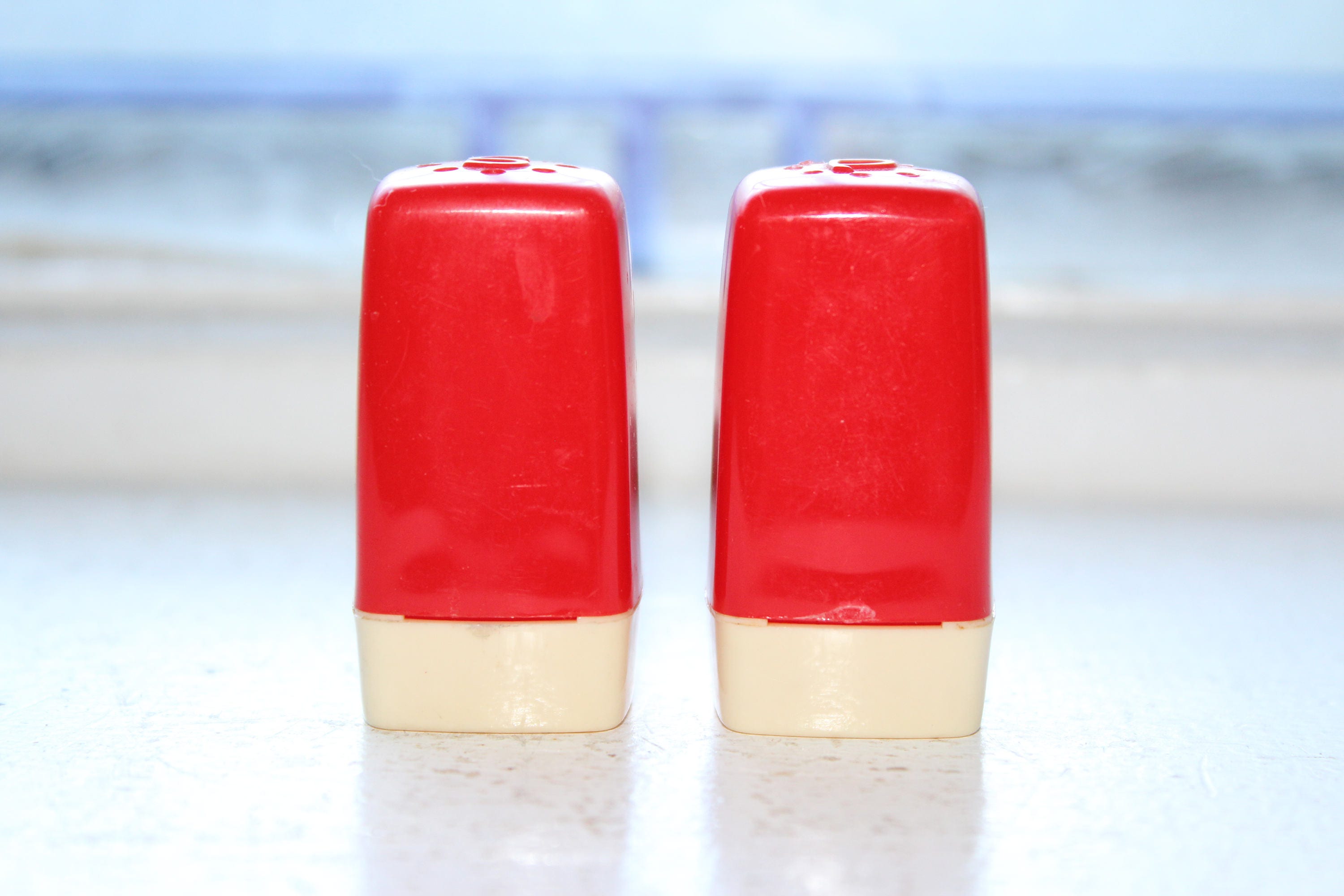 Retro Plastic Salt and Pepper Shakers Red White Vintage 50s