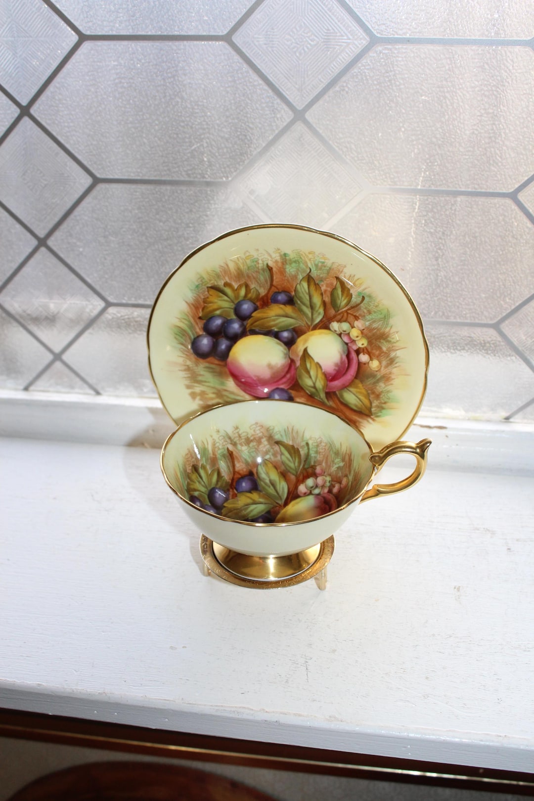 Vintage Aynsley Tea Cup & Saucer Orchard Gold Signed D Jones - Etsy
