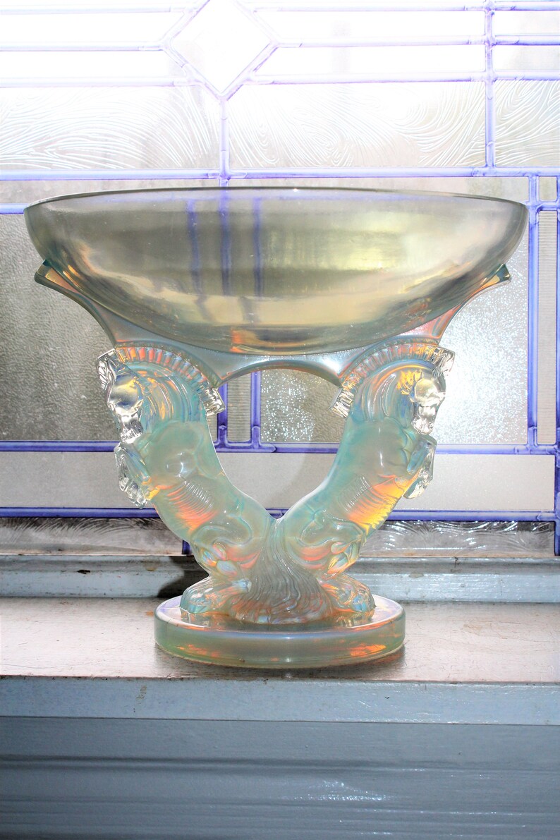 Rare Sabino Glass Opalescent Stallions Trophy Compote Bowl Etsy