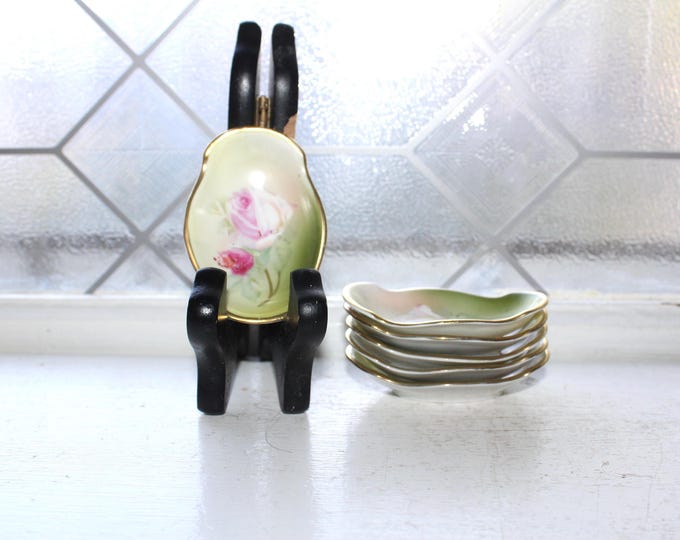 6 Antique Butter Pats RS Germany Pink Roses