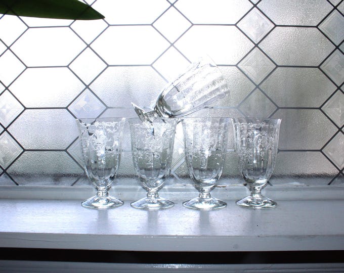 5 Fostoria Navarre Iced Tea Glasses Vintage 5 3/8" Stemware