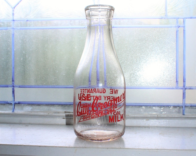 Vintage Milk Bottle Quart City Creamery Red Pyro