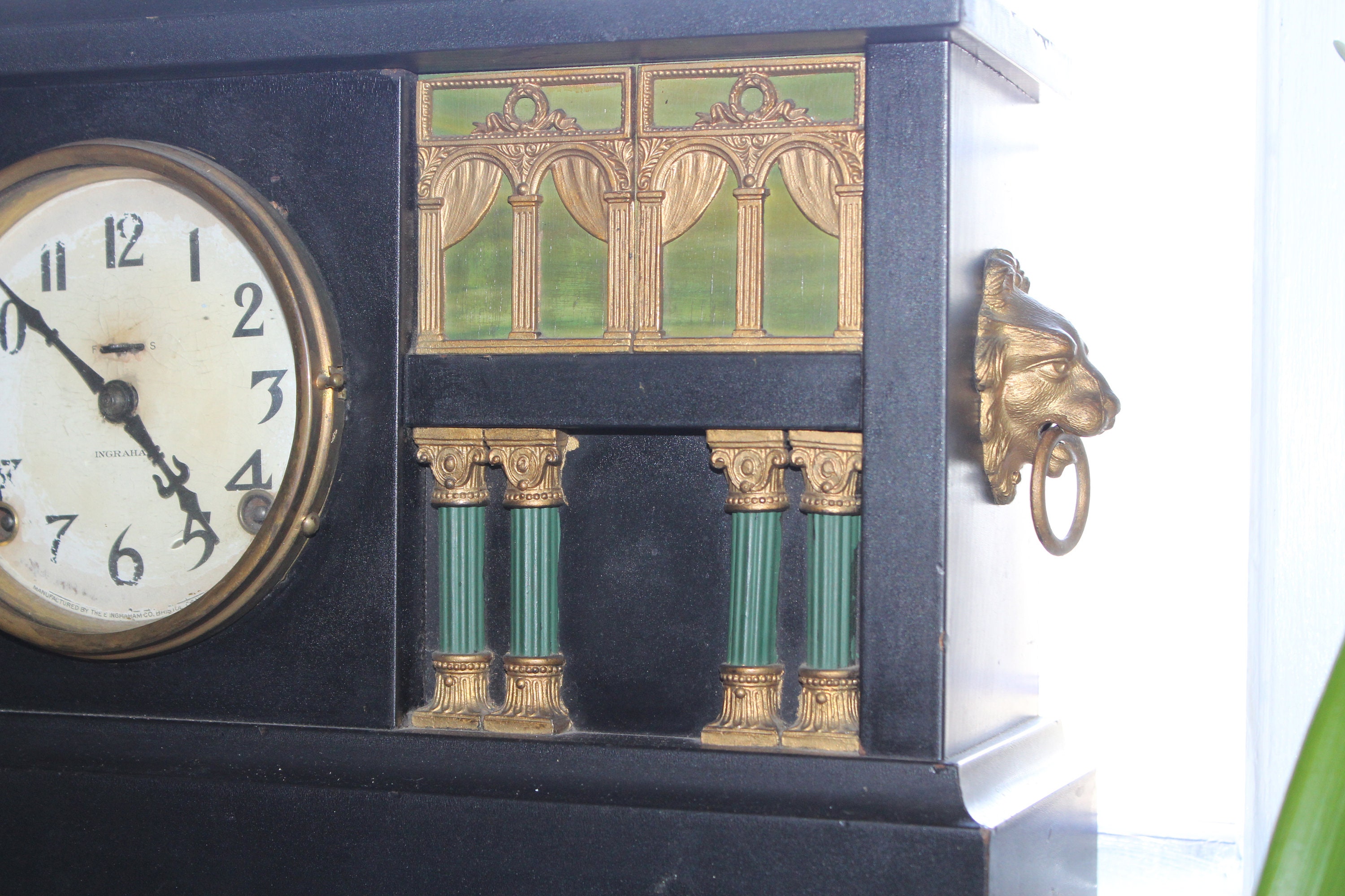 Antique Ingraham Mantel Clock with Lion Heads Victorian Decor