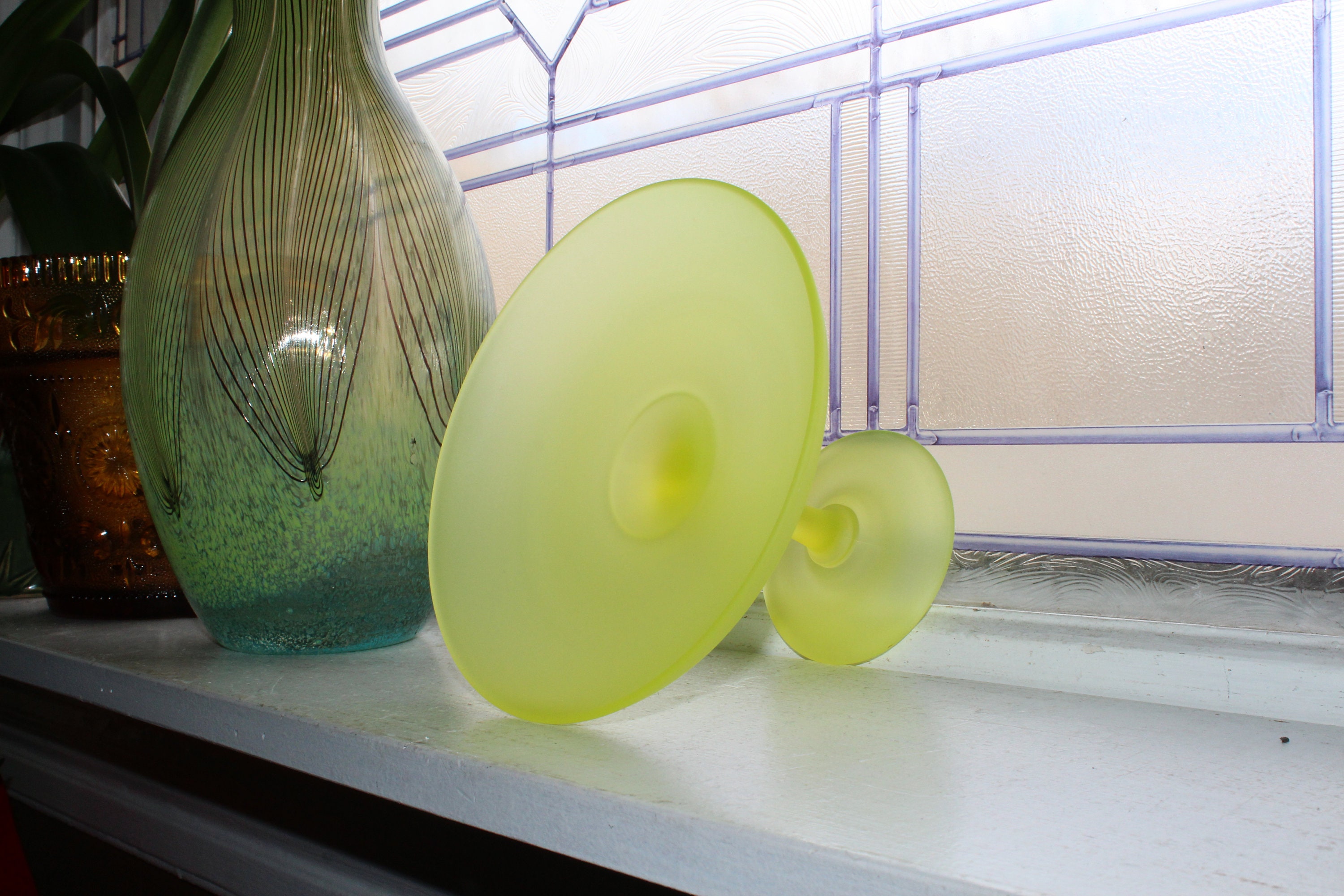 Tiffin Vaseline Glass Compote Candy Dish Vintage Yellow Satin Glass