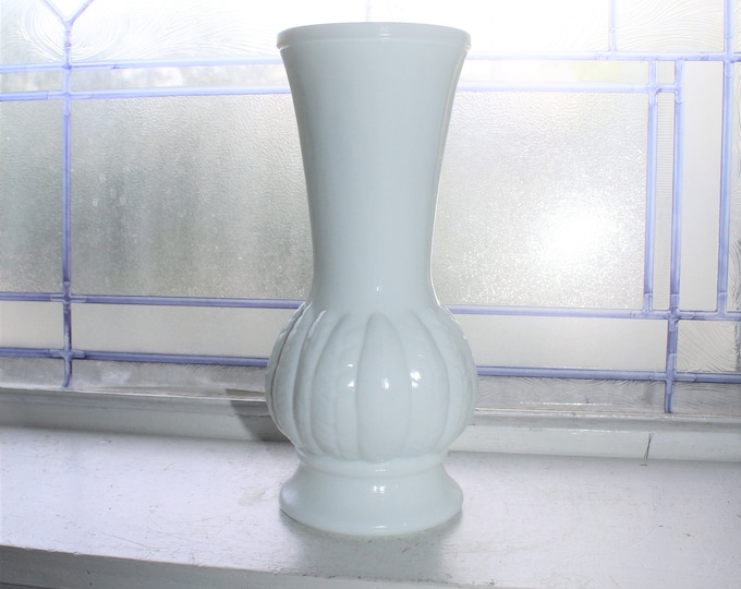 Large Vintage Milk Glass Vase Feathers Pattern by Randall