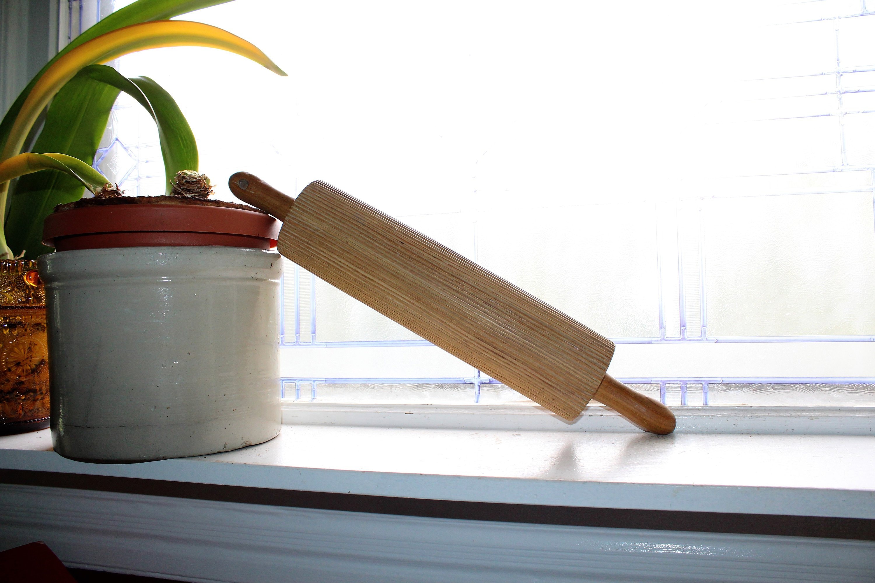 Large Antique Rolling Pin Grooved for Lefse Norwegian Scandinavian