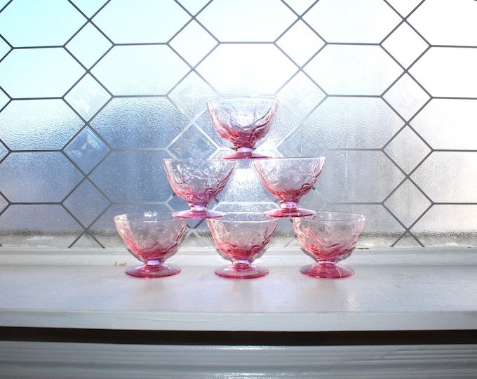 6 Vintage Pink Seneca Driftwood Sherbet Dishes Desert Bowls Mid Century
