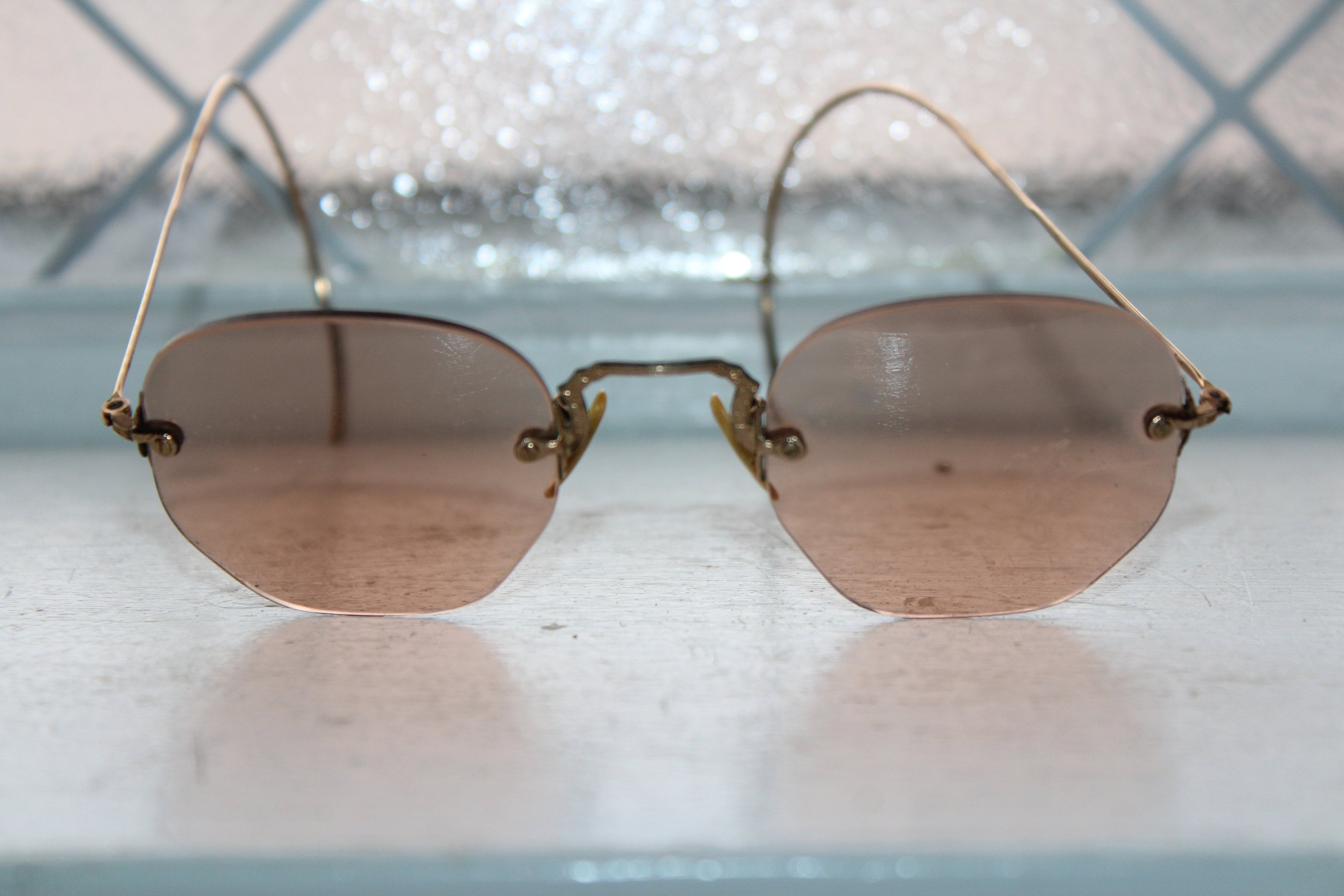 Antique 1920s Steampunk Sunglasses Brown Lenses Shuron 12K Gold Filled