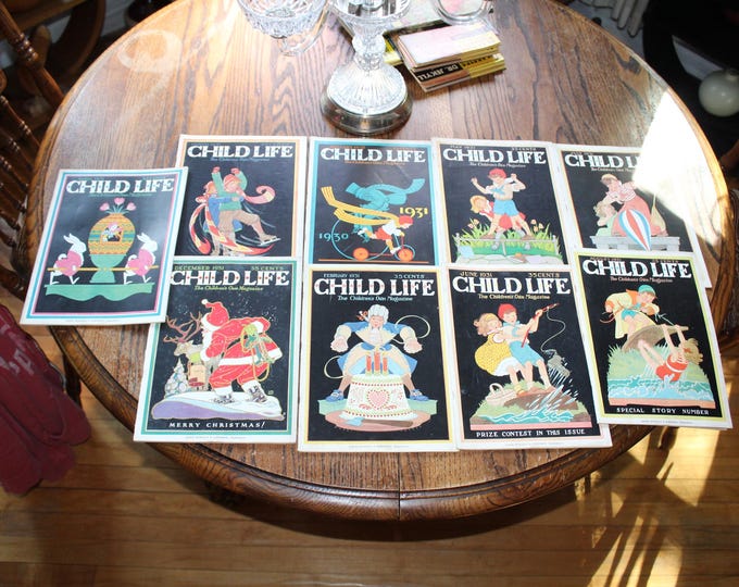 9 Child Life Magazines Vintage 1931 with Fabulous Illustrations