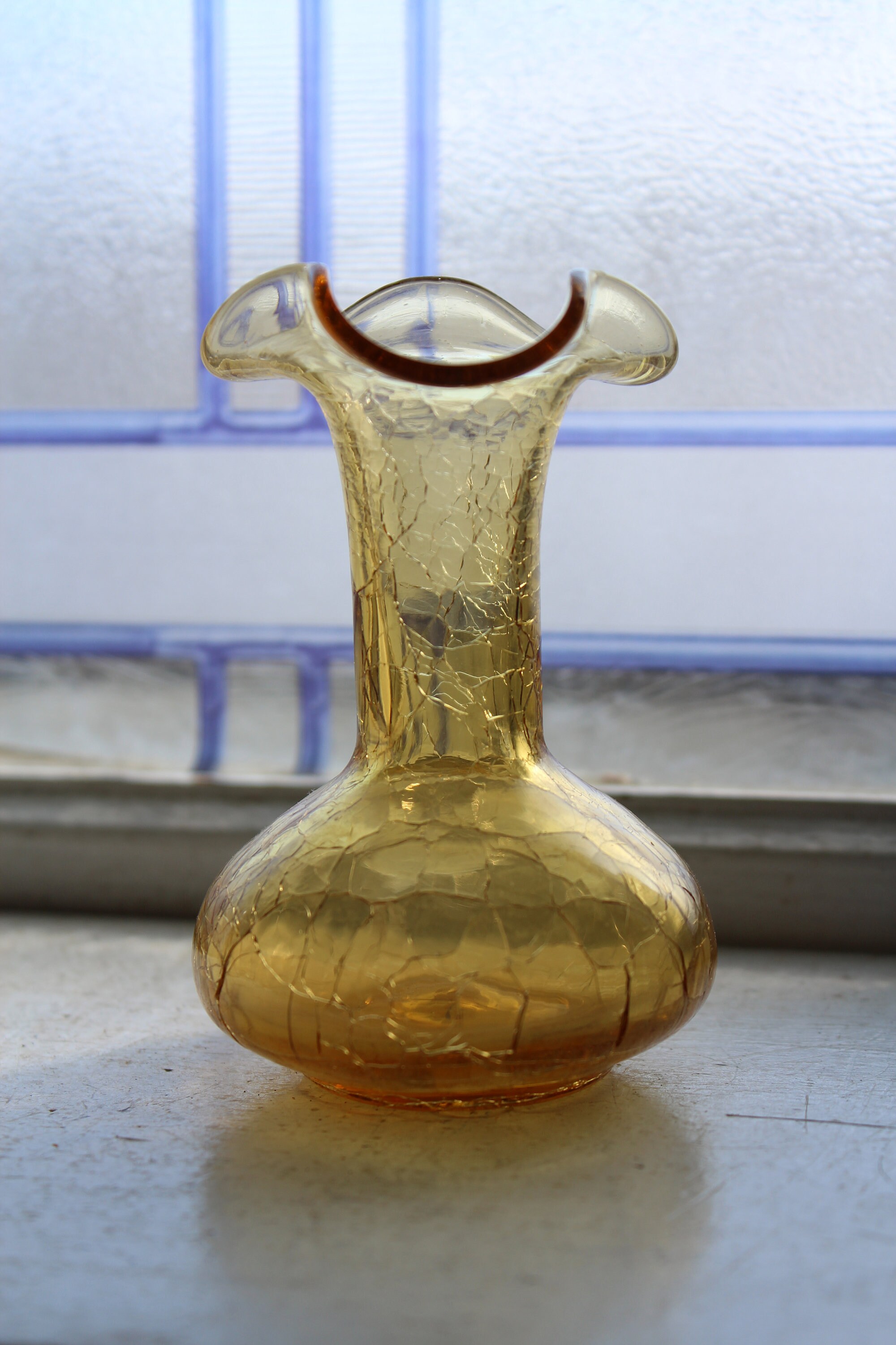Vintage Amber Crackle Glass Vase