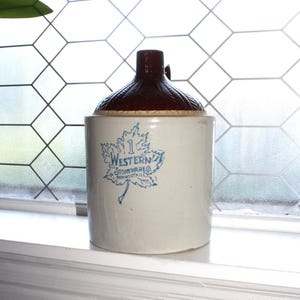 Antique Western Stoneware Jug 1 Gallon with Wheat Pattern Top