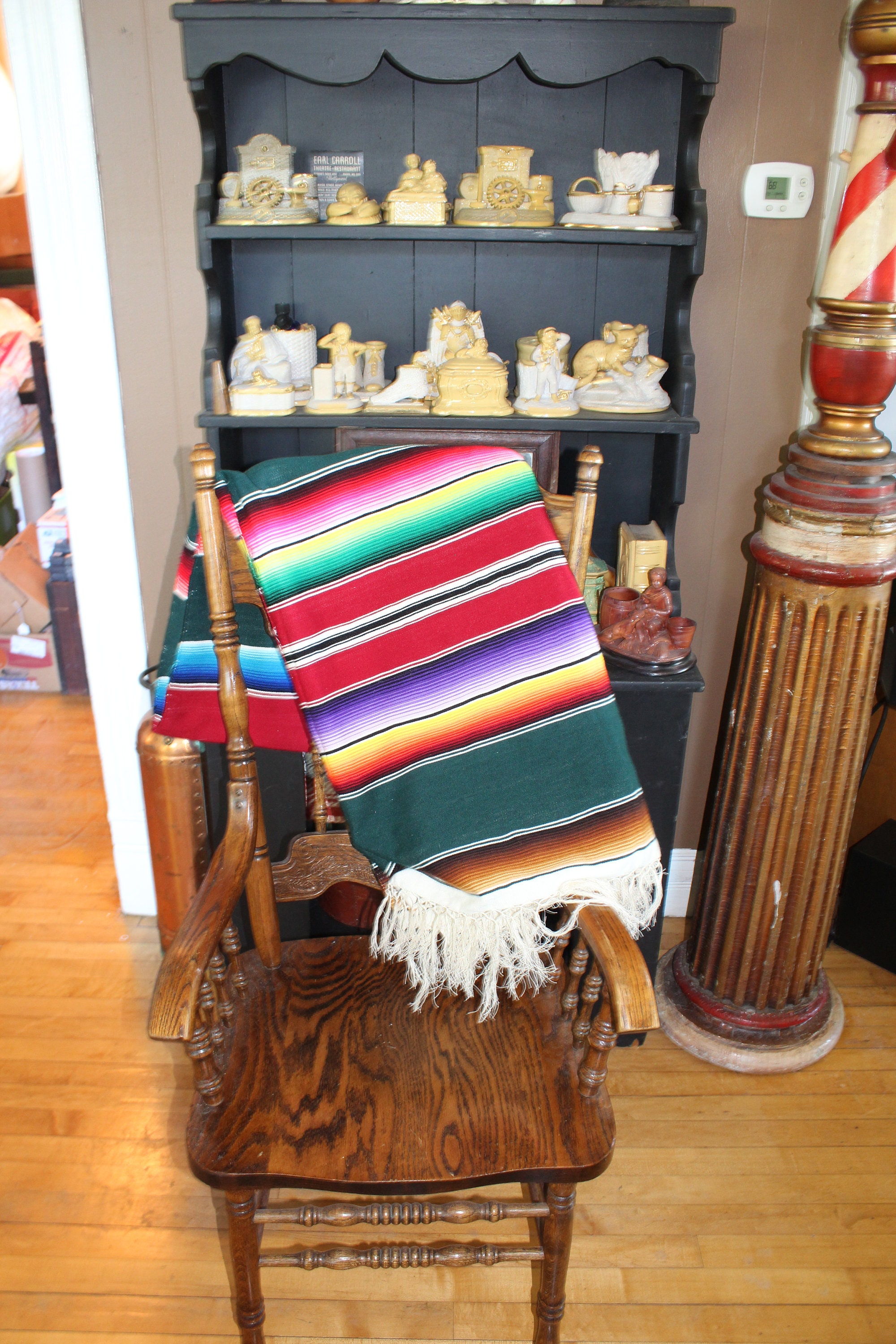 Large Vintage Mexican Striped Blanket Southwestern Decor