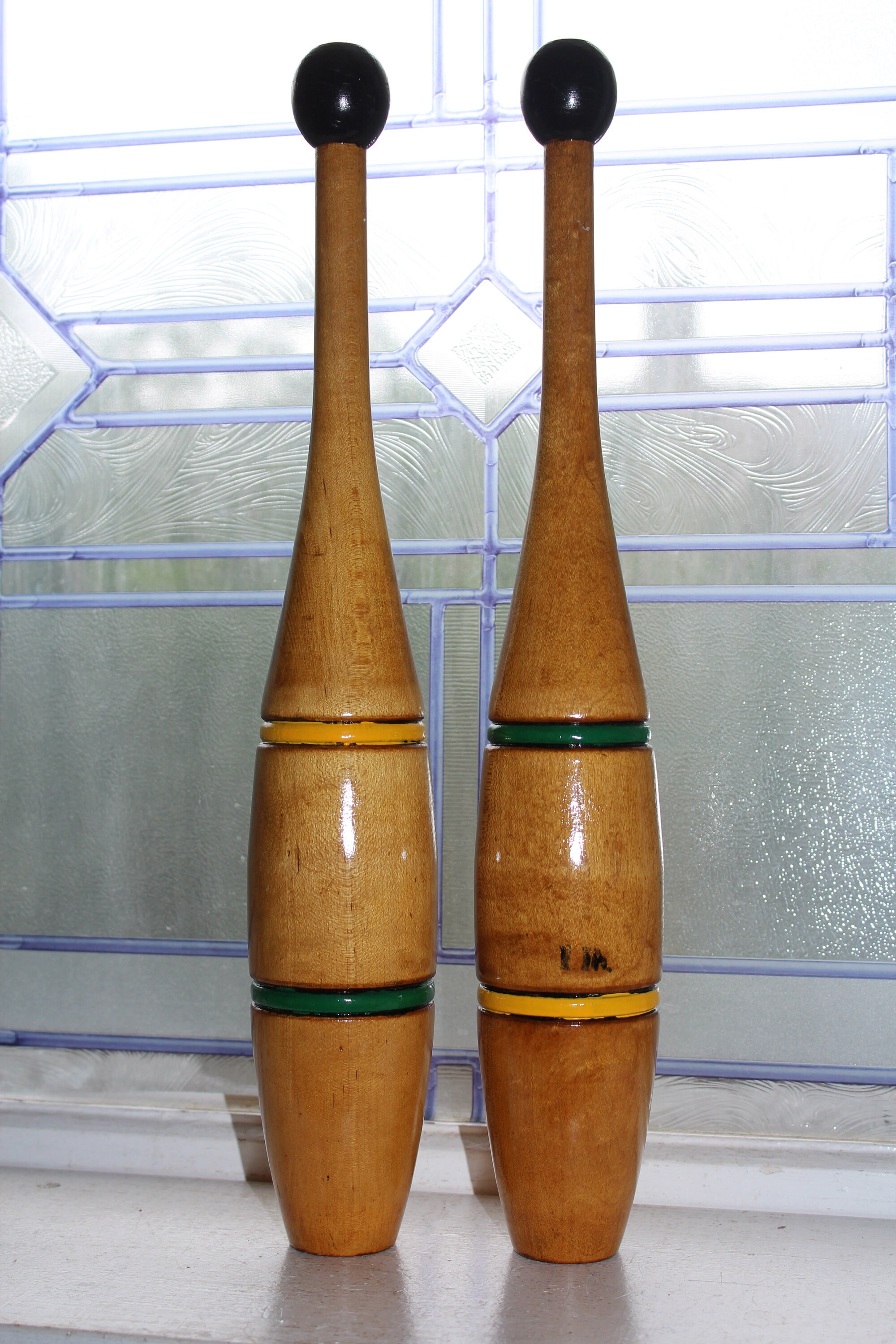 2 Antique Wooden Exercise Pins Juggling Clubs Indian Exercise Clubs