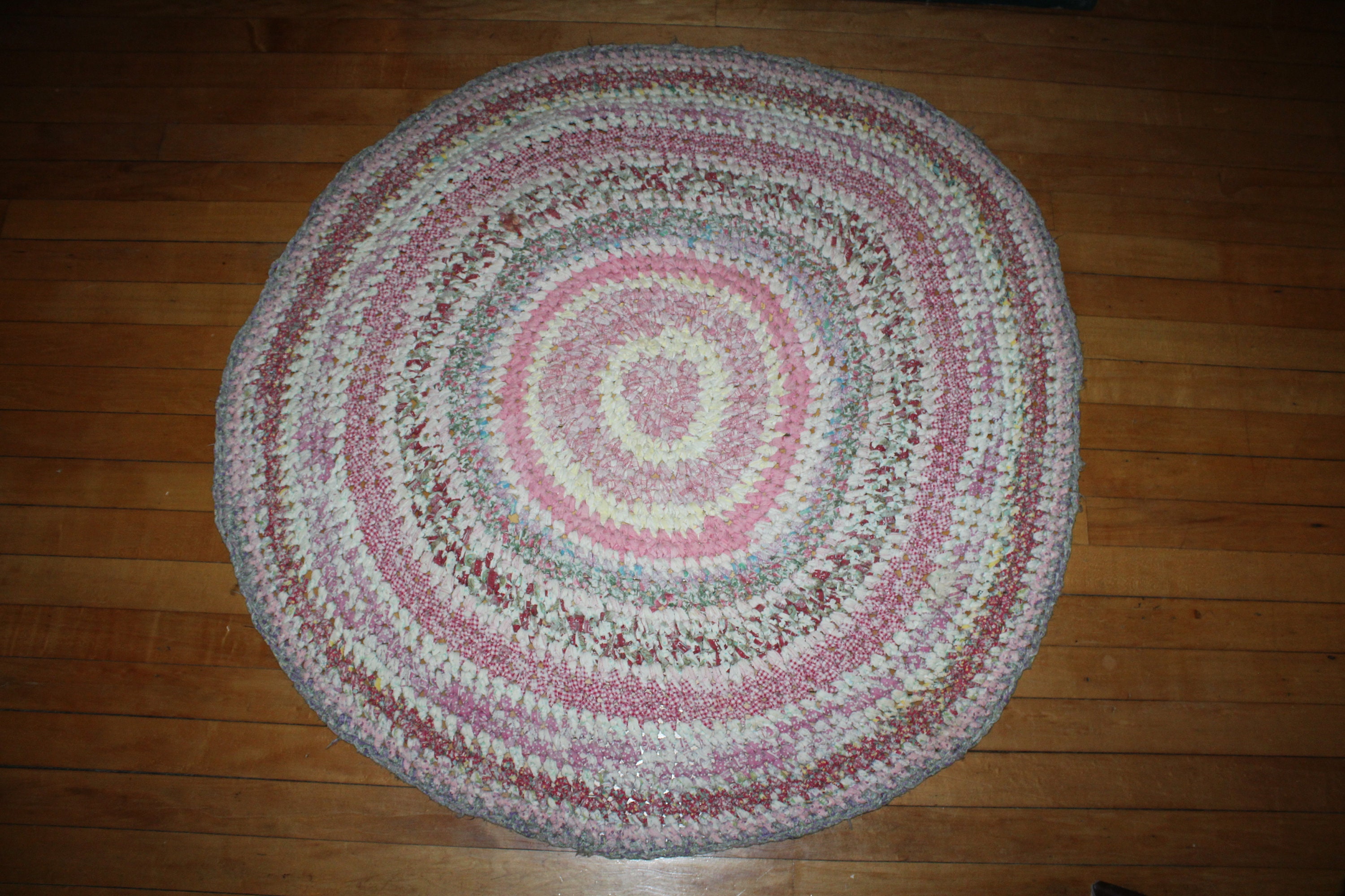 Vintage Round Braided Rug Large 41 Rustic Farmhouse Decor