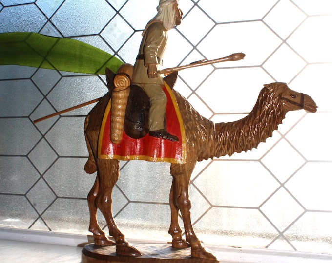 Large Vintage Carved Wood Italian Neapolitan Presepe Statue Arab on Camel
