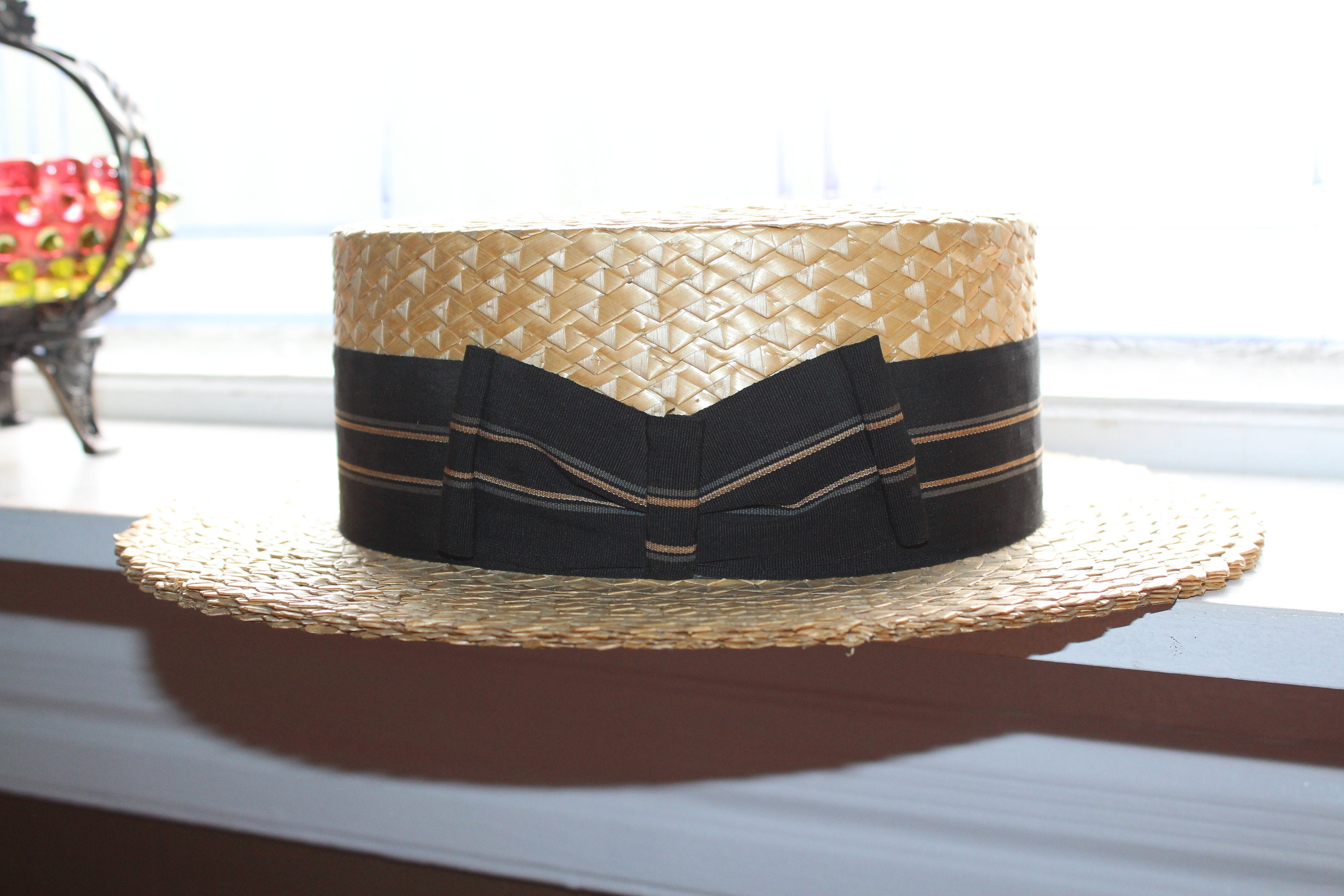 Vintage Straw Boater Hat by Superior Mfg Fine Straws Size 7 1920s