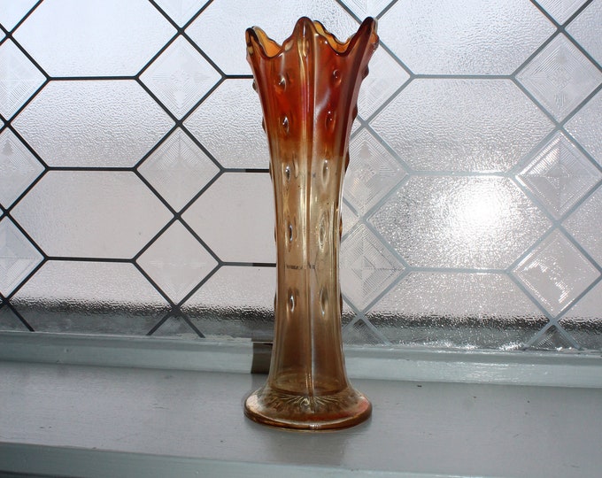 Antique Carnival Swung Glass Vase Marigold Fenton April Showers