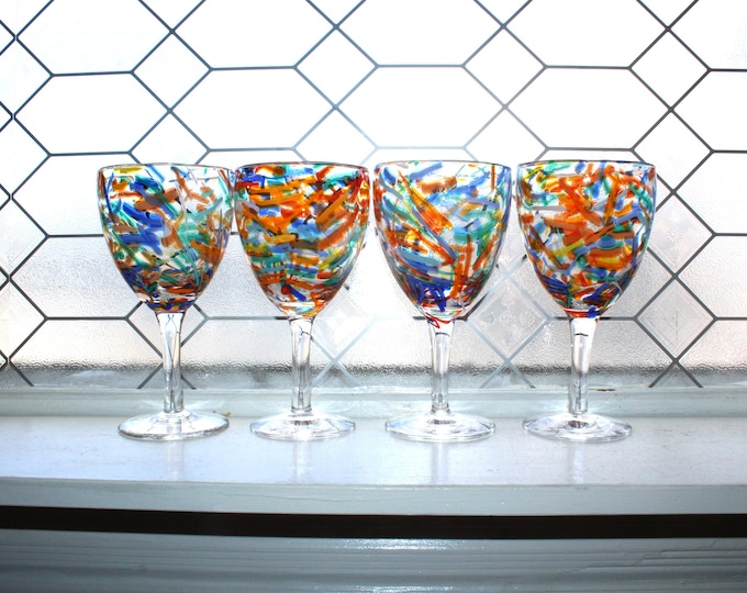 4 Vintage Pier 1 Confetti Glass Goblets