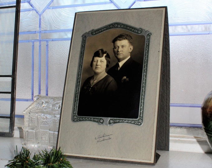 Vintage Photograph Man and Woman Art Deco Frame 11 x 7 Inches