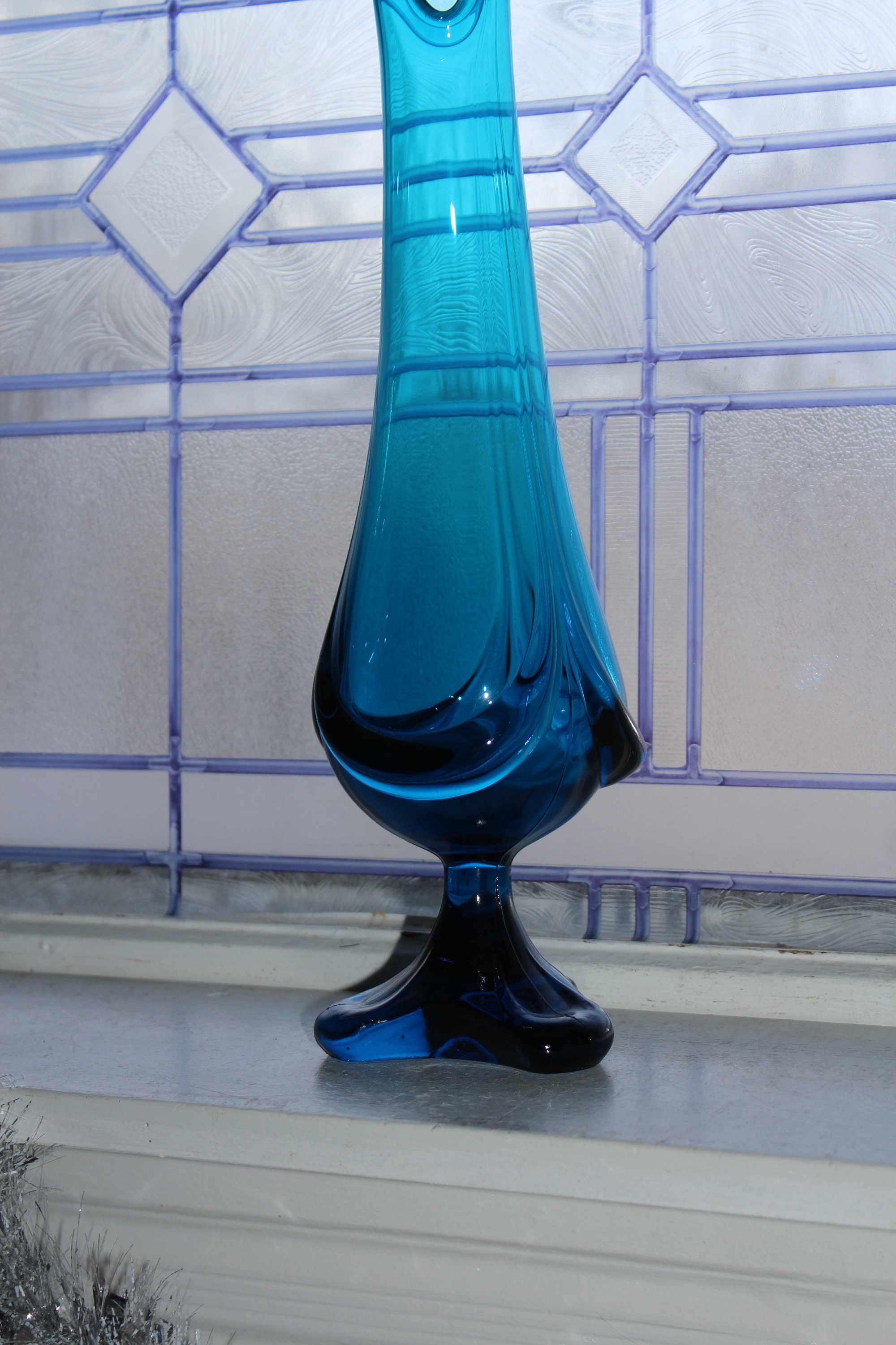 Large Blue Swung Glass Vase 24 Vintage Mid Century Modern
