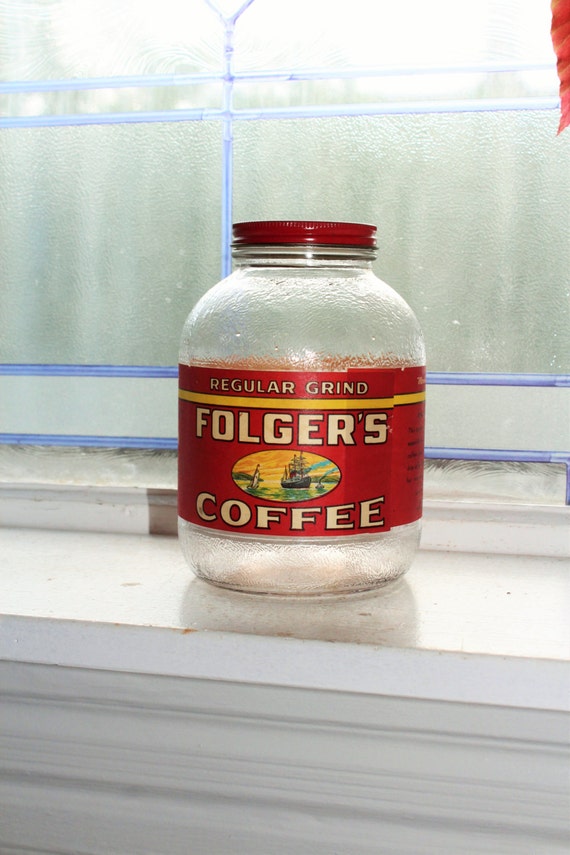 Vintage Folger's Coffee Jar 1940s Kitchen Decor 1 Lb. Size Etsy