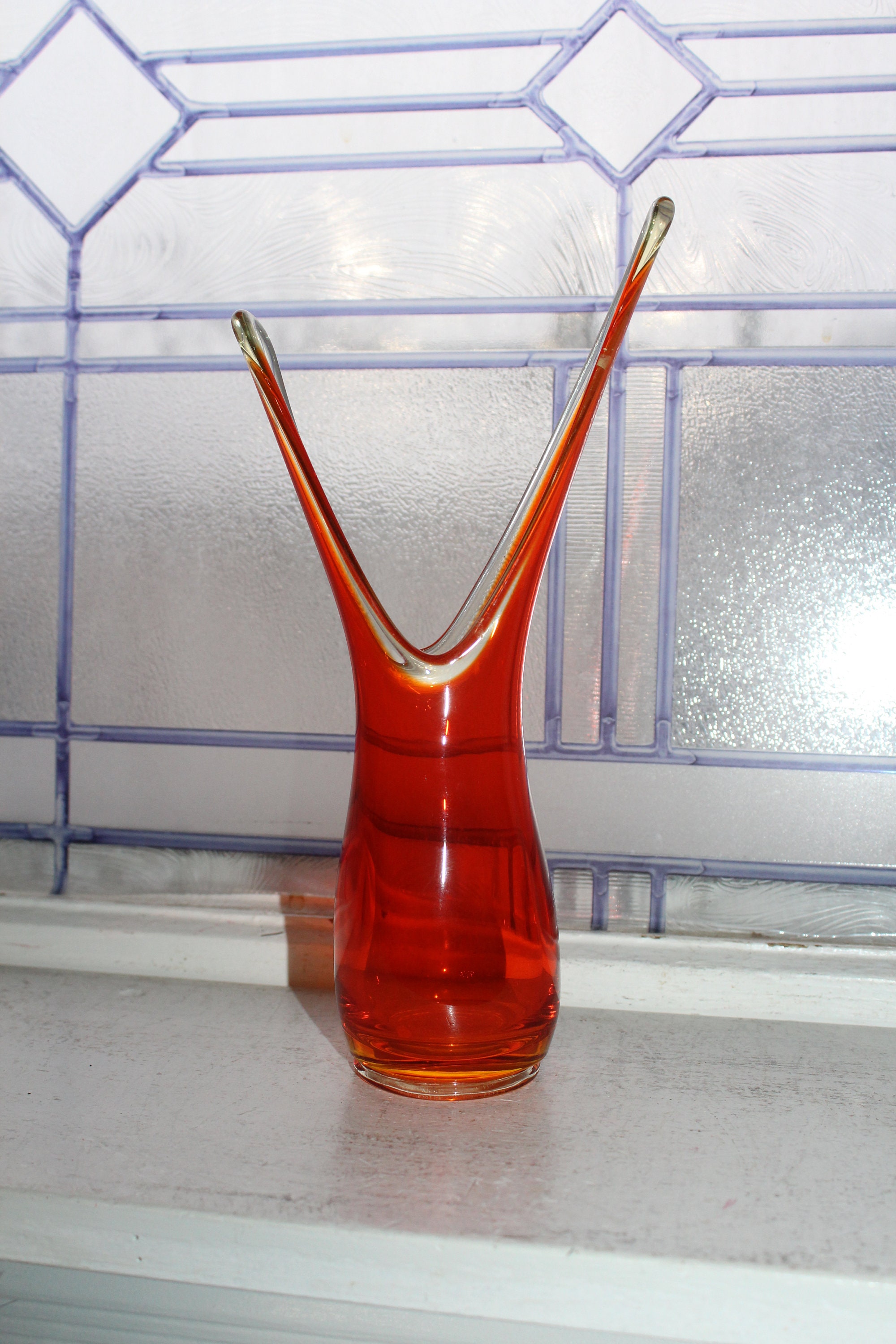 Orange Swung Glass Vase Vintage Mid Century