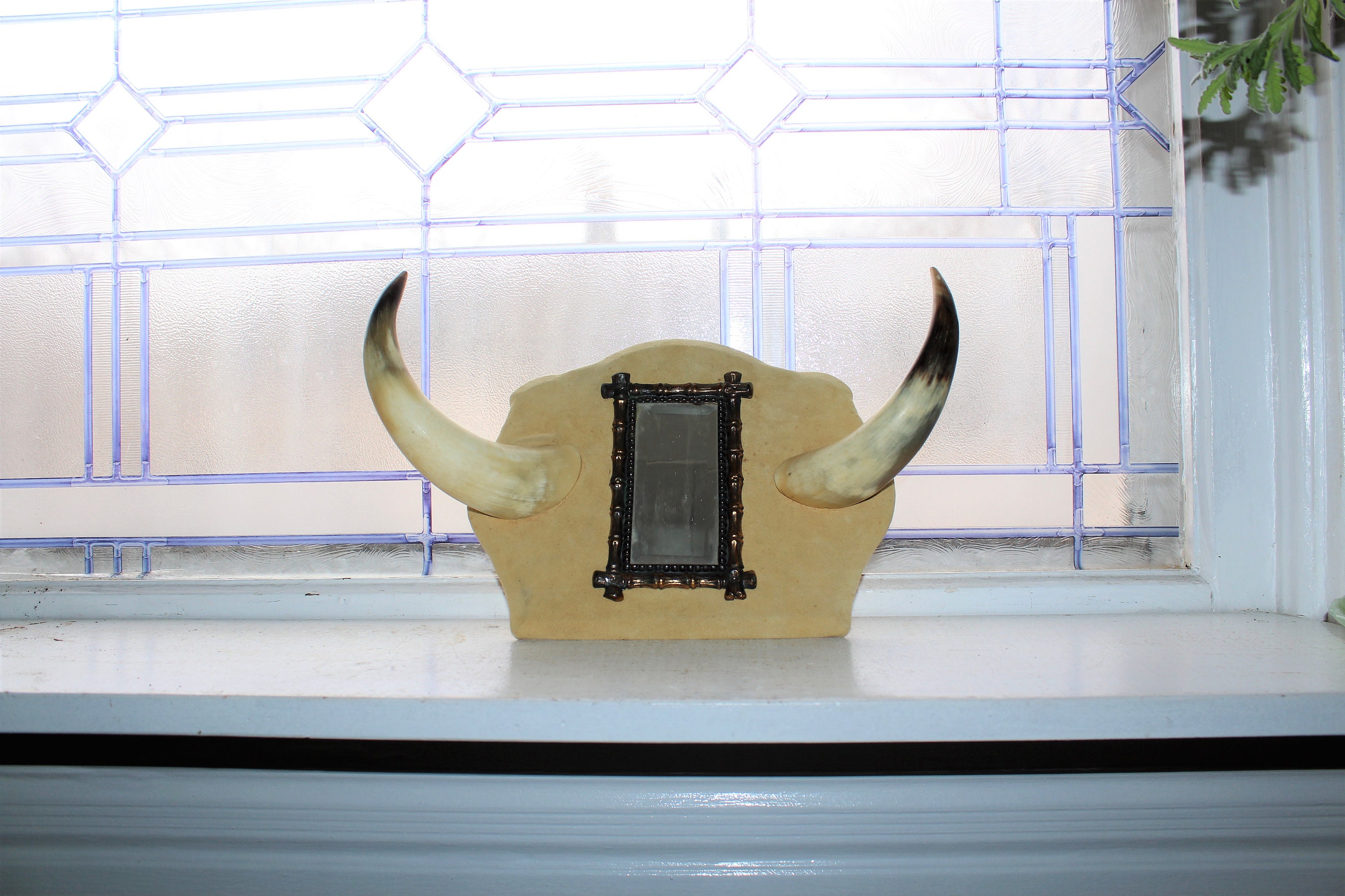 Vintage Steer Horn Hat Rack and Mirror Western Decor Cow Cattle