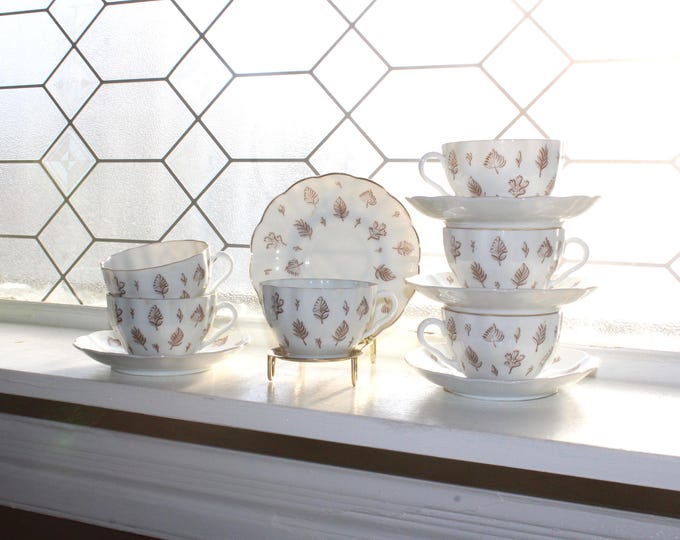 Vintage Arabia Finland Cups & Saucers Set Brown Leaves ARA30 Scandinavian