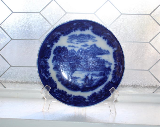 Antique Flow Blue Flat Soup Bowl Staffordshire England