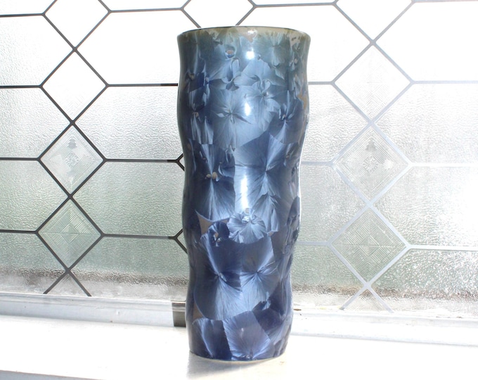 Large Louise Reding Studio Pottery Vase Blue Crystalline Glaze