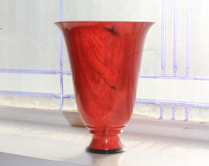 Hand Carved Wood Red Flame Vase by David Hagen Spalted Birch & Ebony