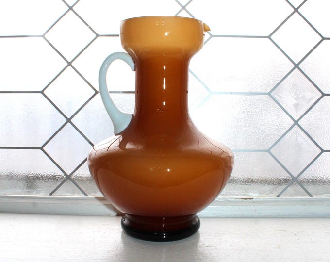 Mid Century Italian Empoli Butterscotch Cased Glass Pitcher Vintage 1950s