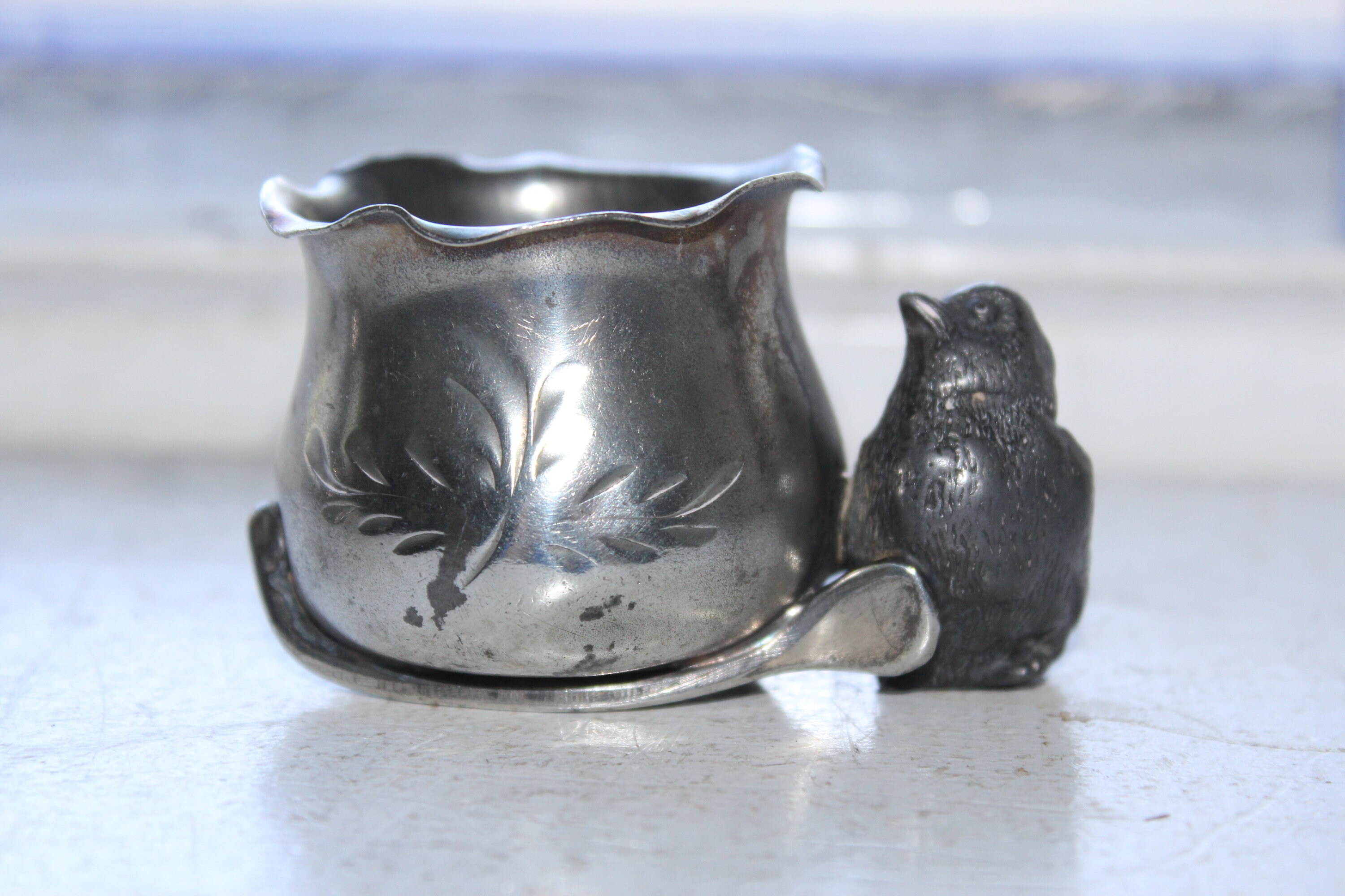 Antique Figural Toothpick Holder Bird Wishbone Silverplate