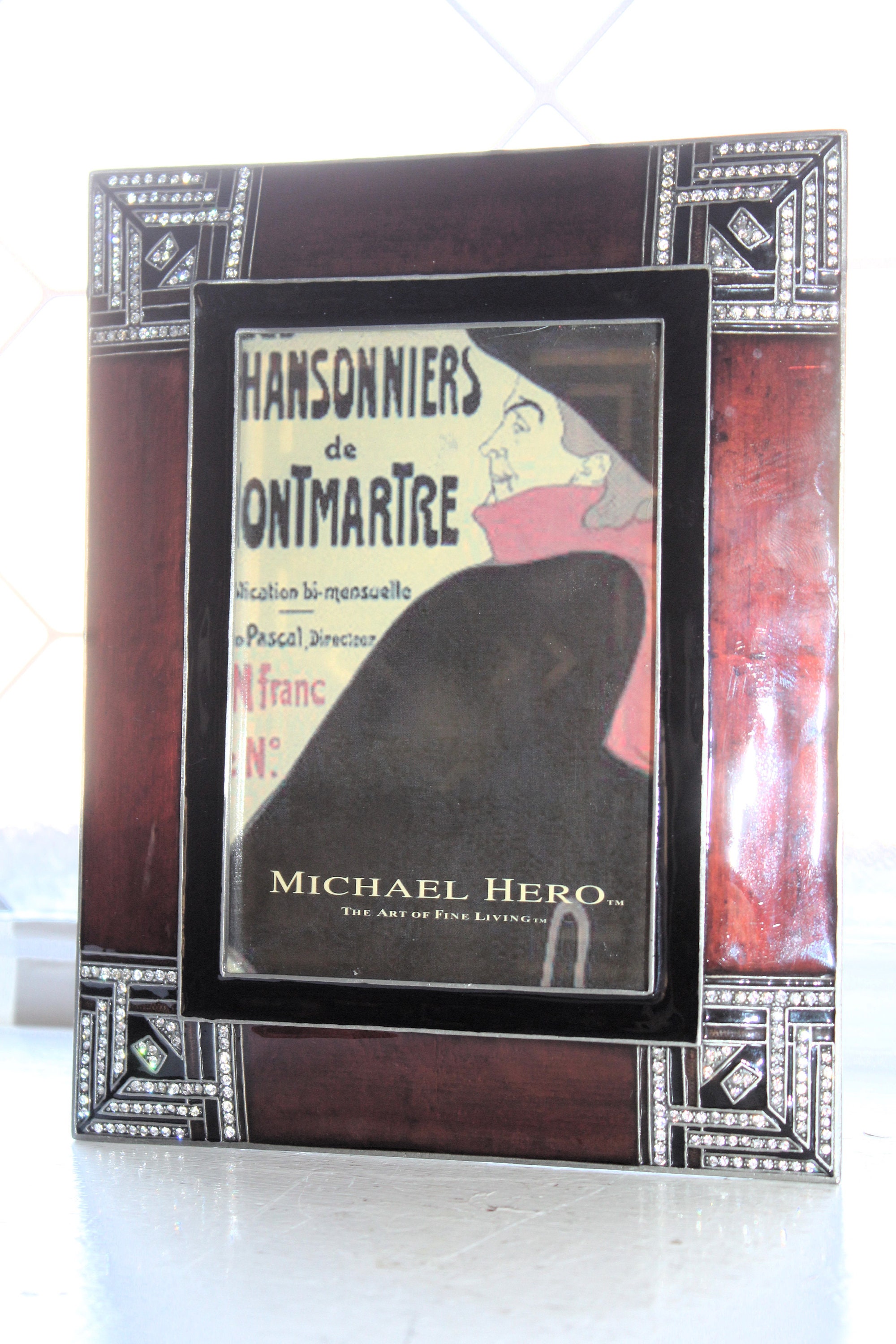 Michael Hero Picture Frame Burgundy and Black Enamel with Swarovski Stones