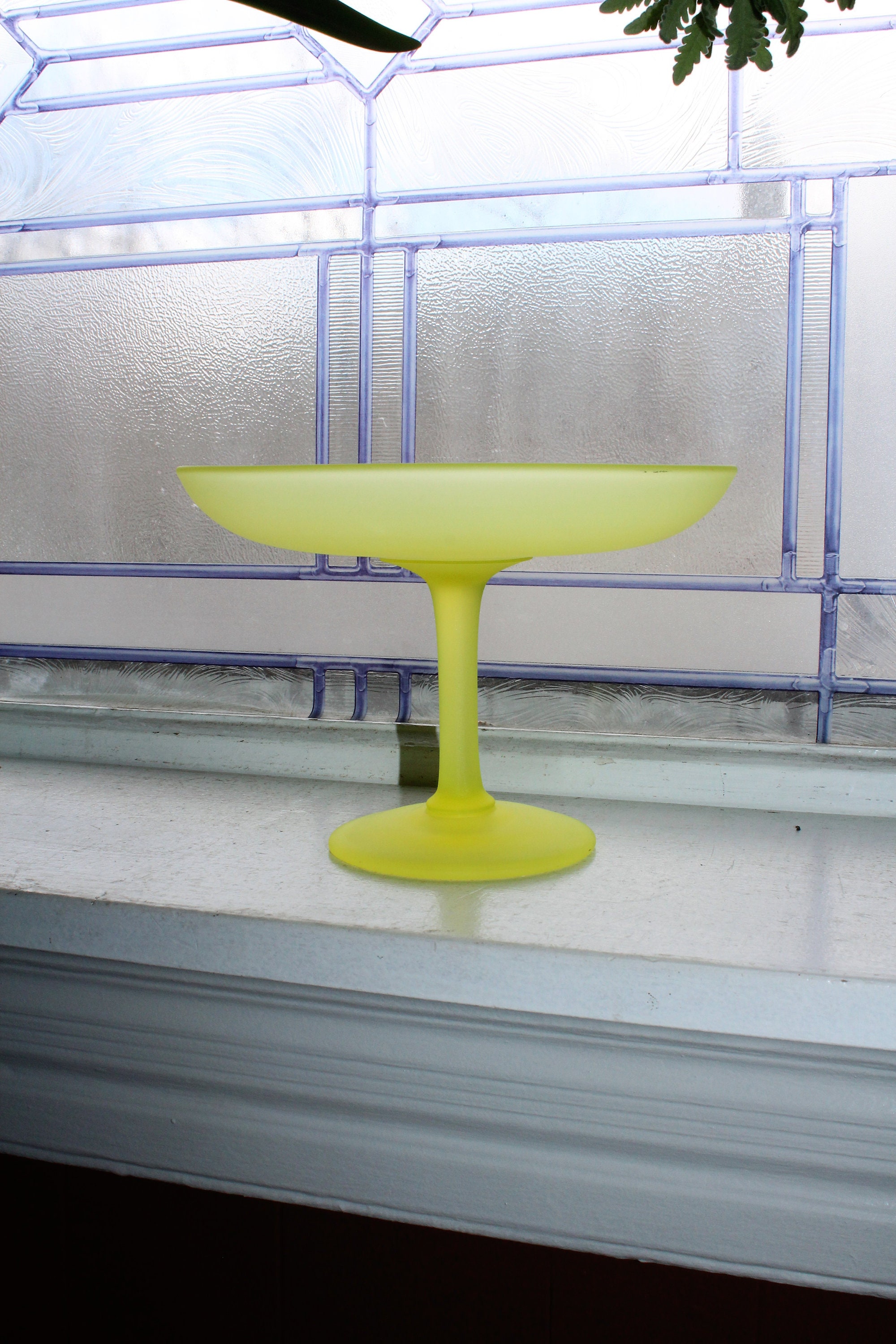 Tiffin Vaseline Glass Compote Candy Dish Vintage Yellow Satin Glass