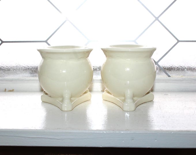 Vintage Art Deco Pottery Candlestick Holders Pair