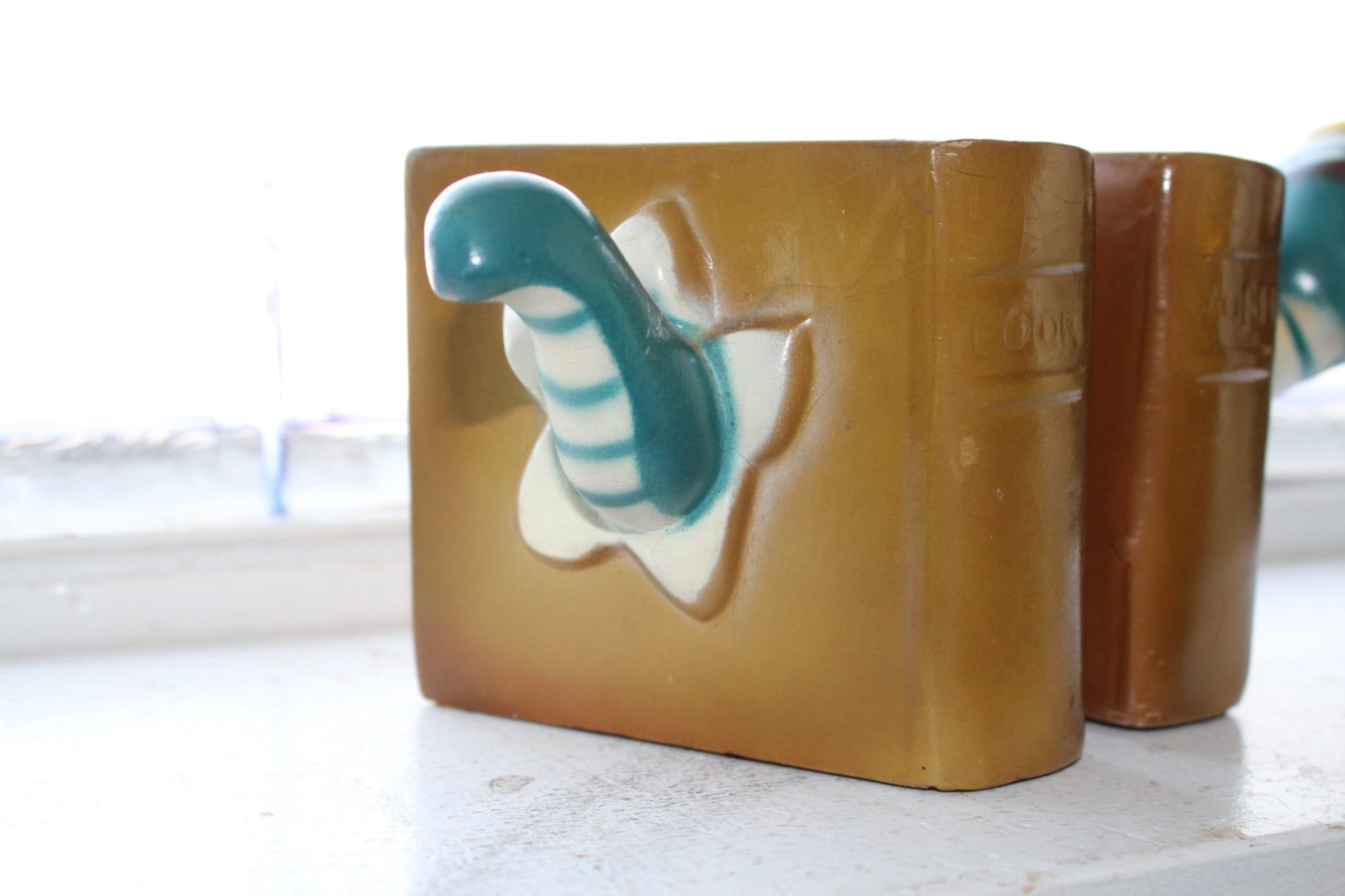 Vintage Bookworm Bookends Heavy Plaster