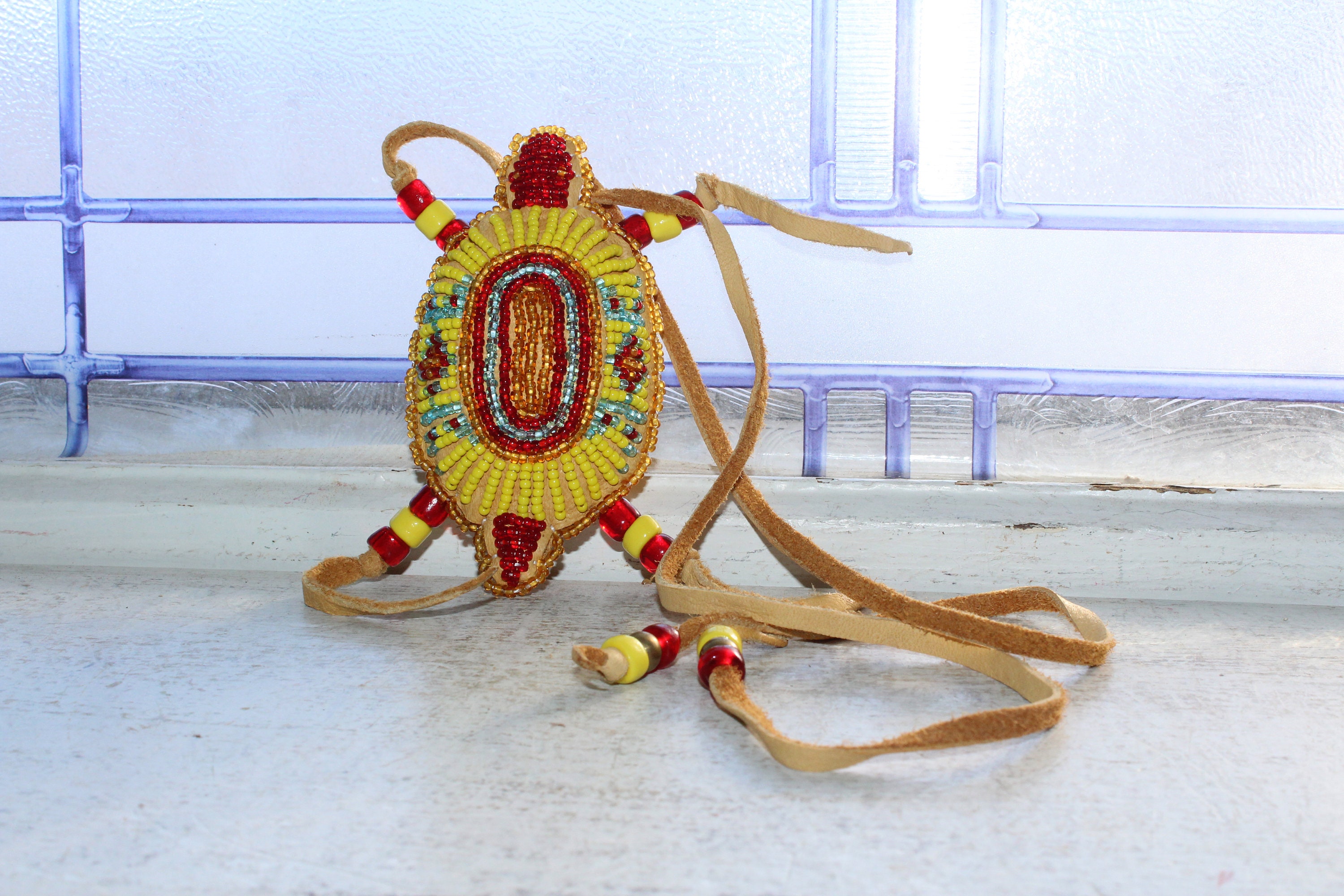 Beaded Native American Lakota Sioux Turtle Amulet by Kevin Fast Horse