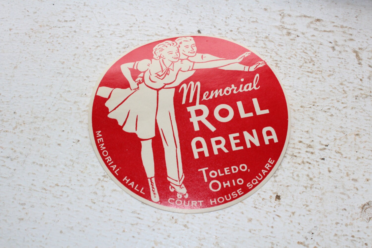 Vintage 1950s Roller Rink Sticker Memorial Roll Arena Toledo, Ohio