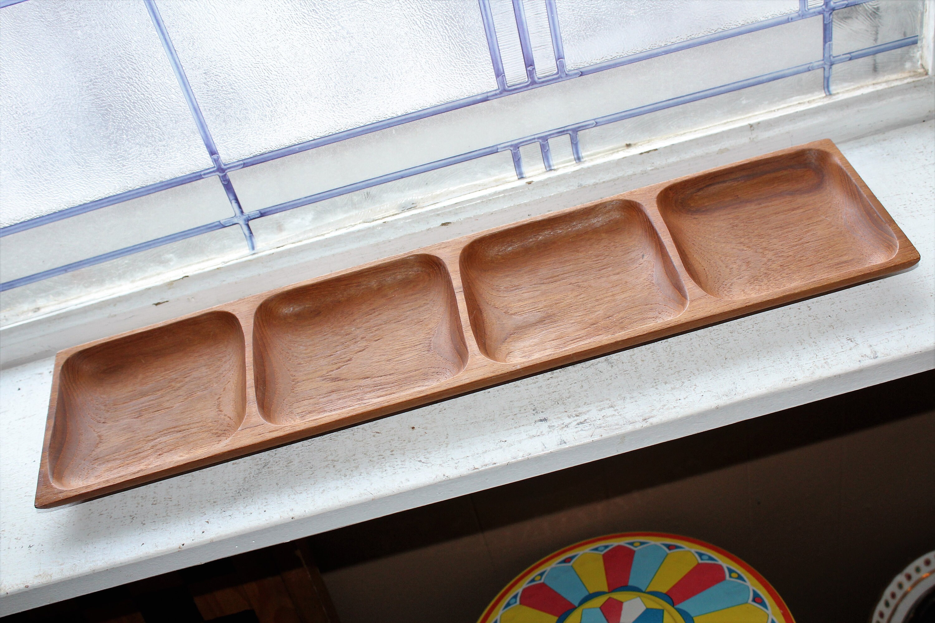 Danish Modern Teak Wood Compartment Tray Vintage 1950s Mid Century