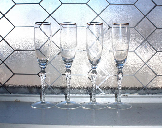 4 Lenox Crystal Monroe Champagne Flutes with Gold Rims