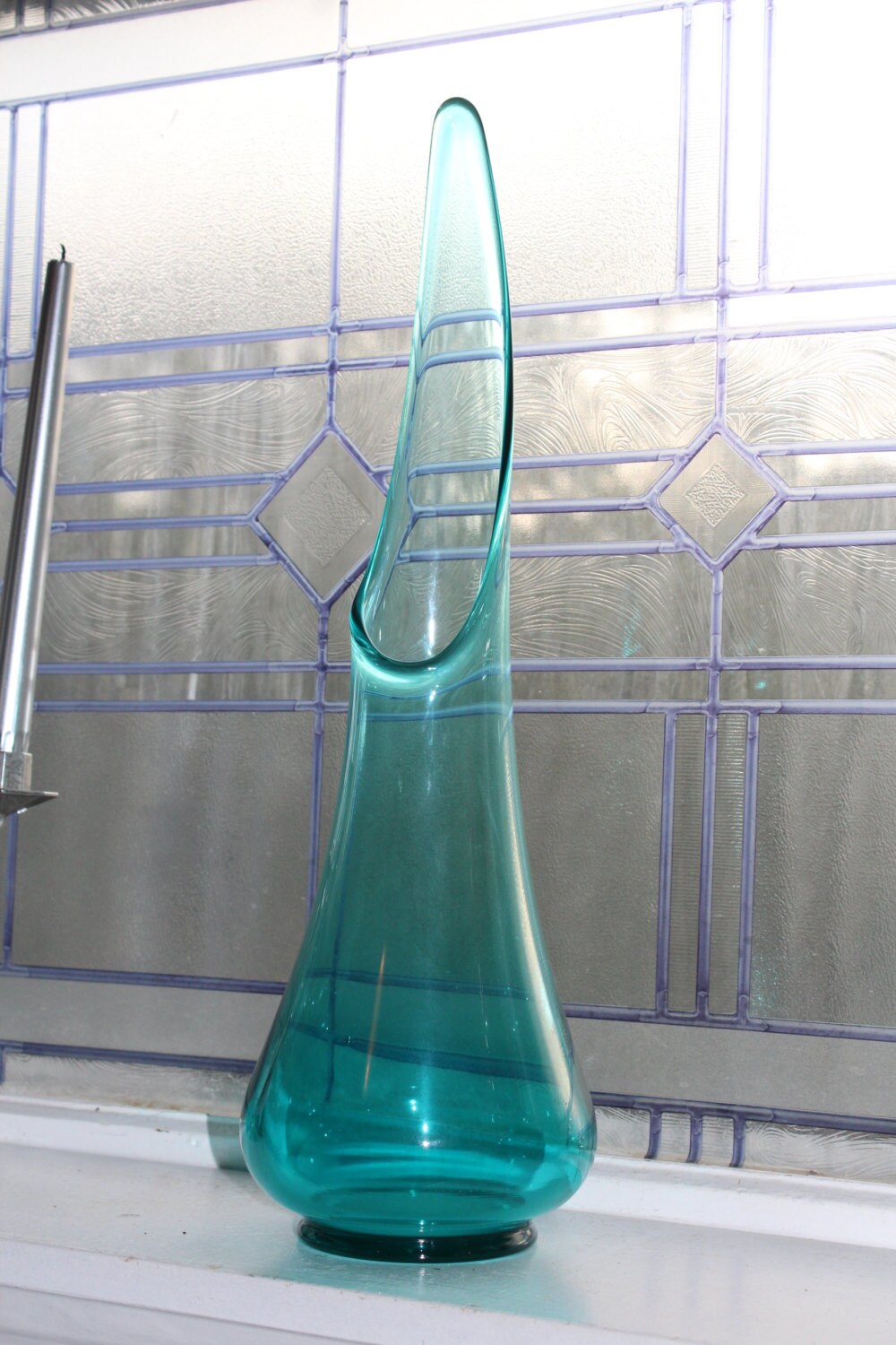 Large Teal Blue Glass Vase 19 Vintage 1960s