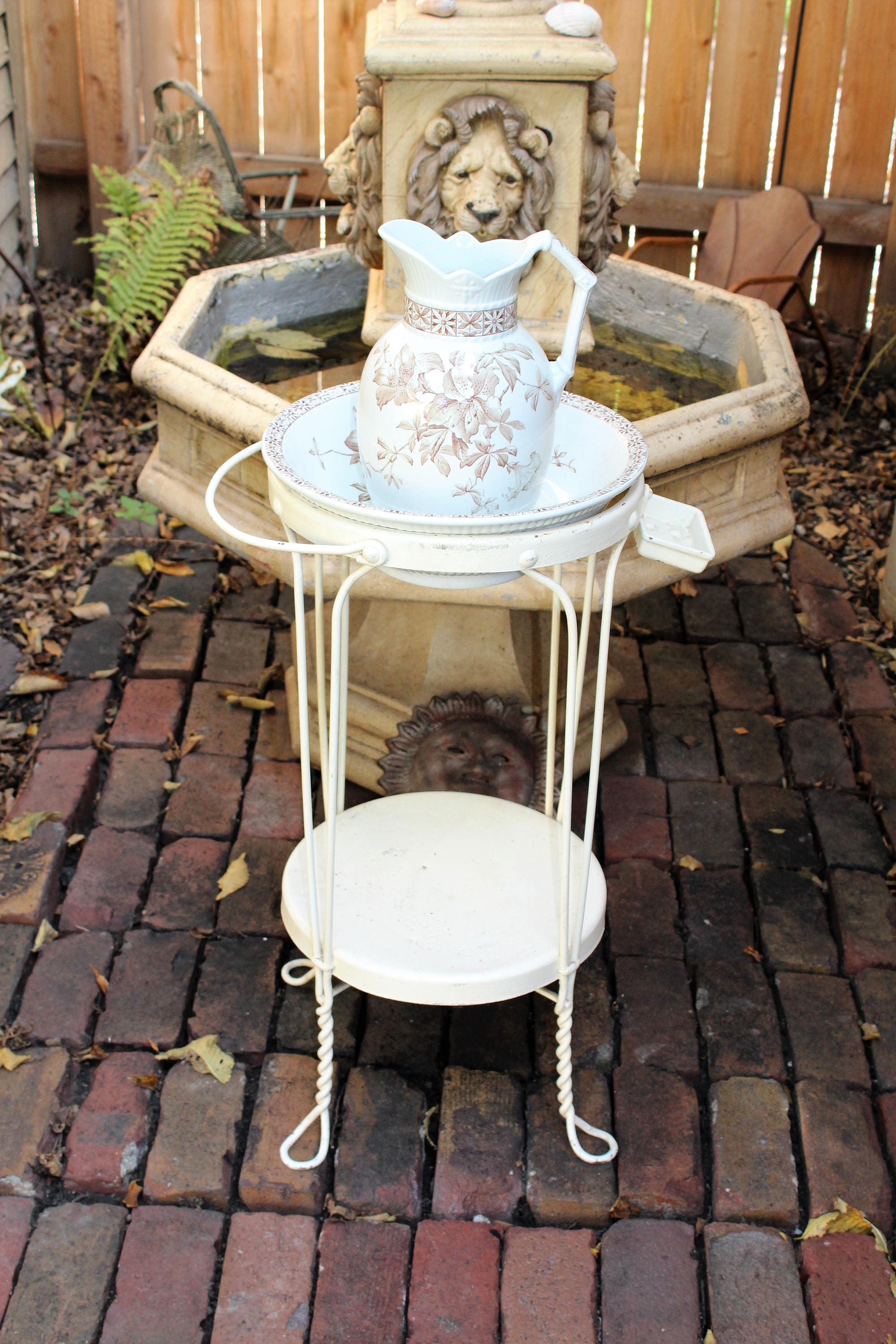 Antique Wash Stand For Pitcher and Bowl Rustic Farmhouse Decor