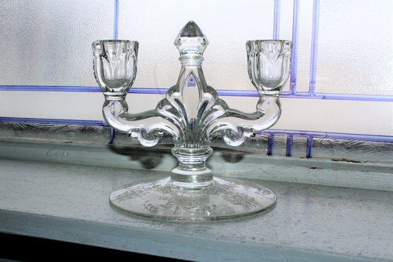 Vintage Heisey Orchid Etched Glass Two Light Candle Holder - Etsy