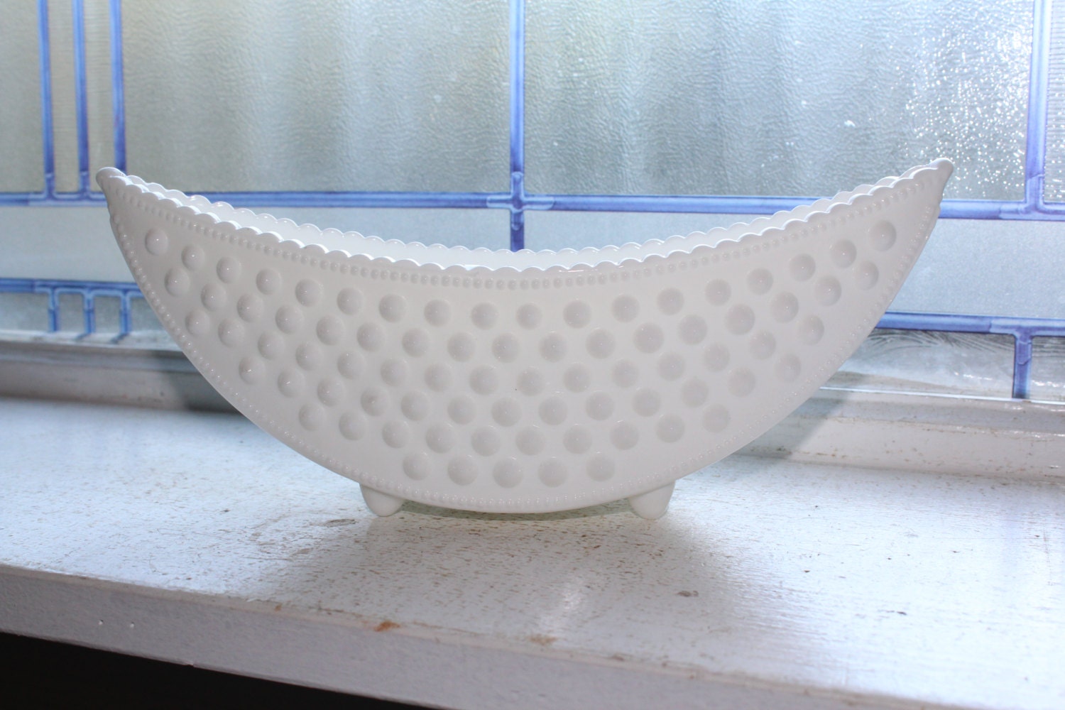 Vintage Hobnail Milk Glass Footed Boat Candy Dish