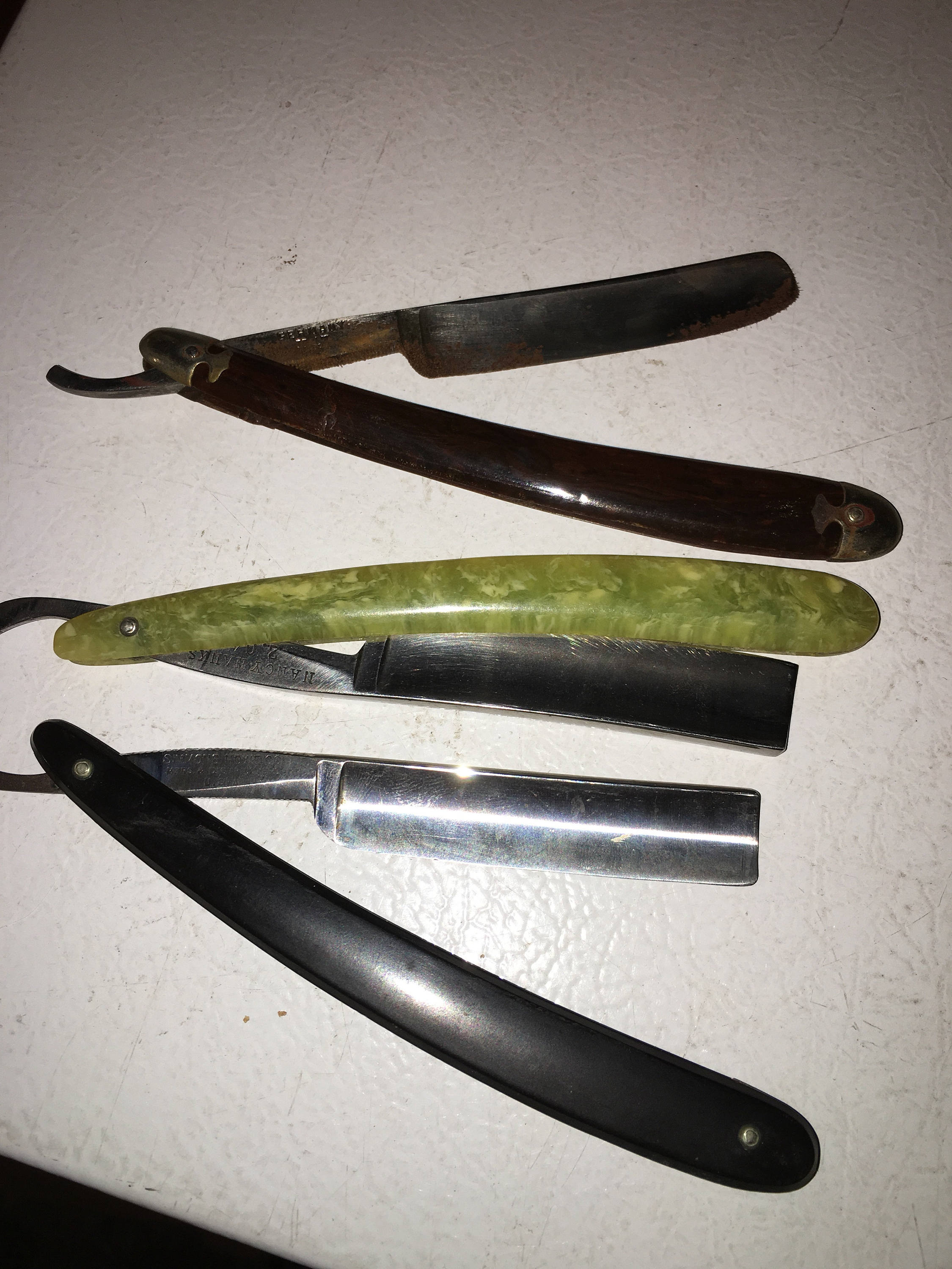 Antique Straight Razor Storage Box Caddy with 9 Razors 19th Century