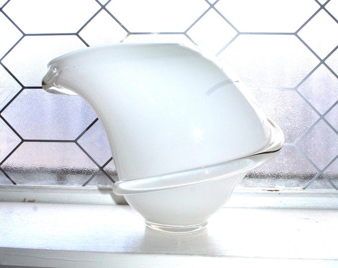 Large Vintage White Murano Italian Cased Art Glass Tornado Vase