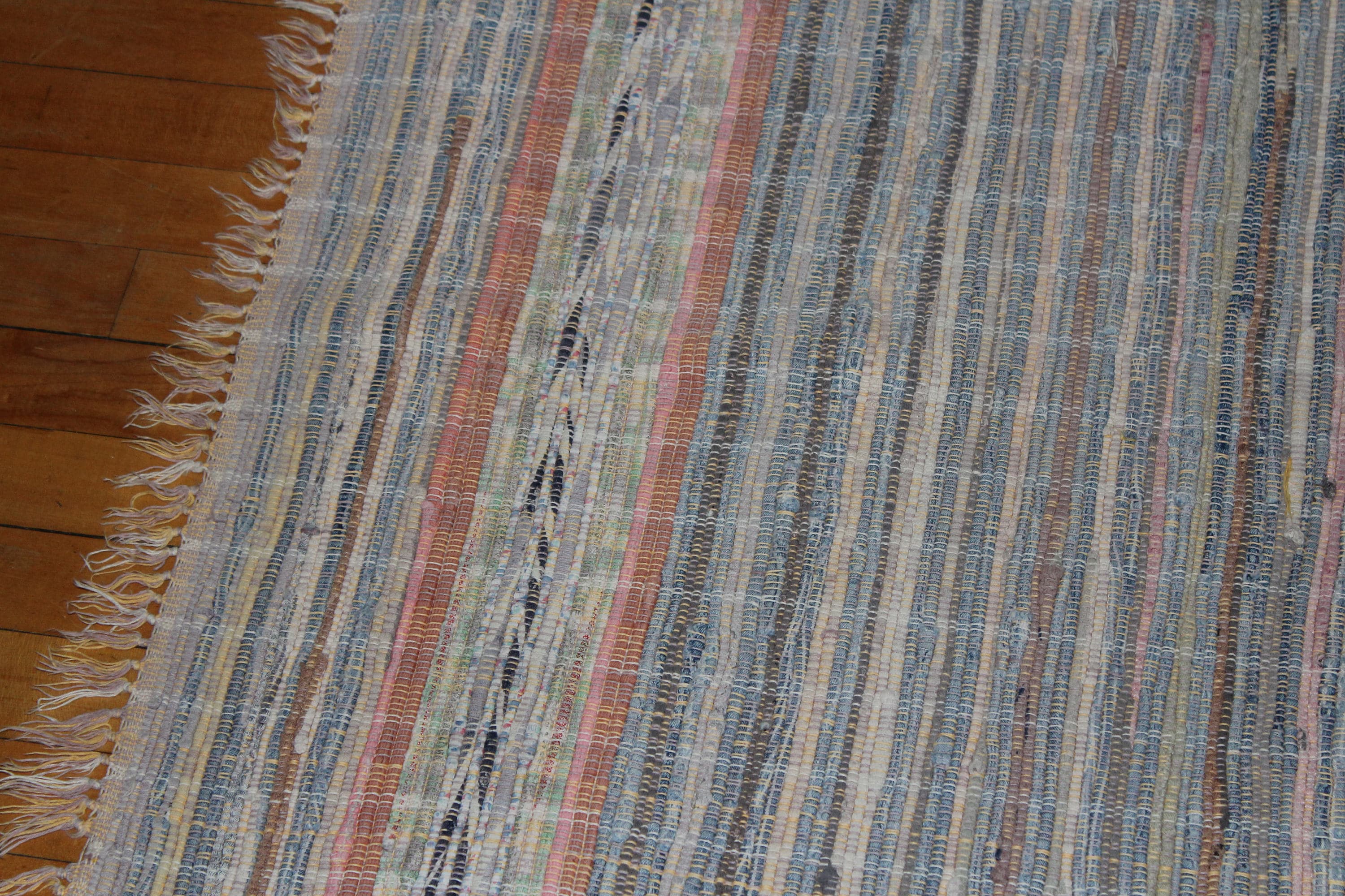 Vintage Country Rug Hand Loomed Rag Rug Rustic Farmhouse 1940s 44 x 28