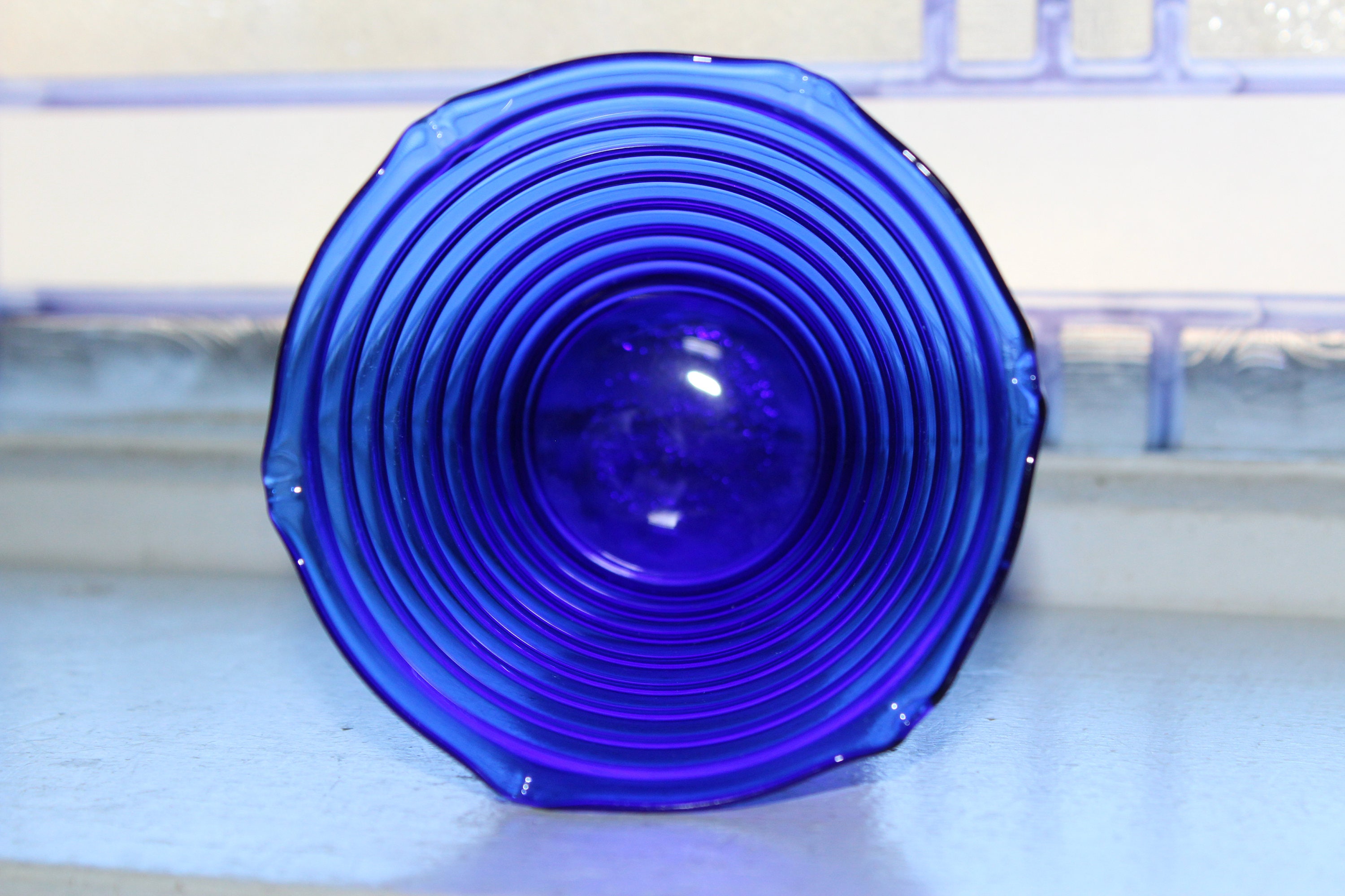 Art Deco Cobalt Blue Glass Ribbed Vase Vintage 1920s