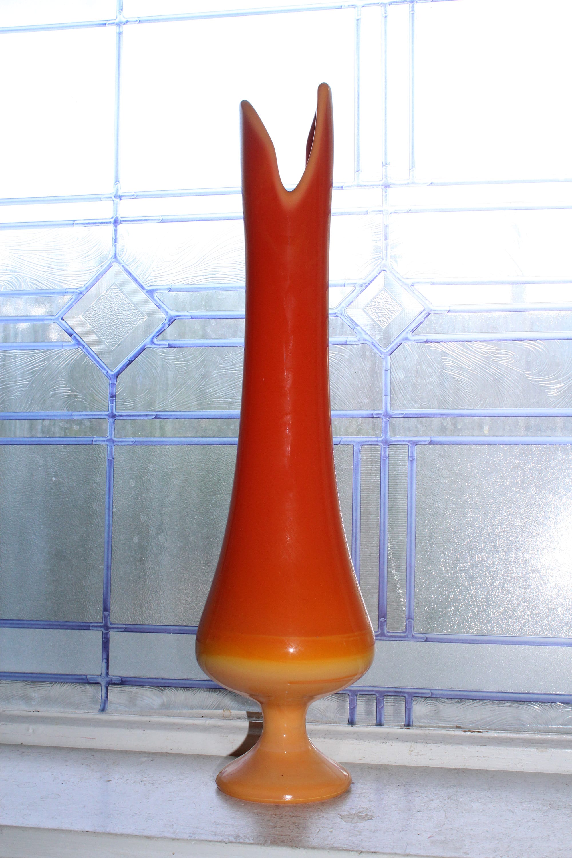 Large Bittersweet Orange Swung Glass Vase 17.25 Vintage Mid Century